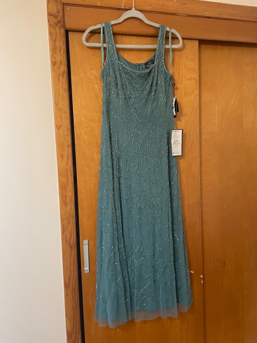 Adrianna Papell Beaded Teal Maxi Dress